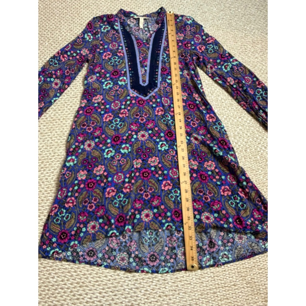 Matilda Jane XS Blue Floral Paisley Crochet Lace Trim boho Tunic Dress Coastal - Picture 4 of 6